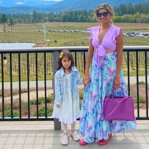 Purple Tie-Front Crop Top and Floral Maxi Skirt